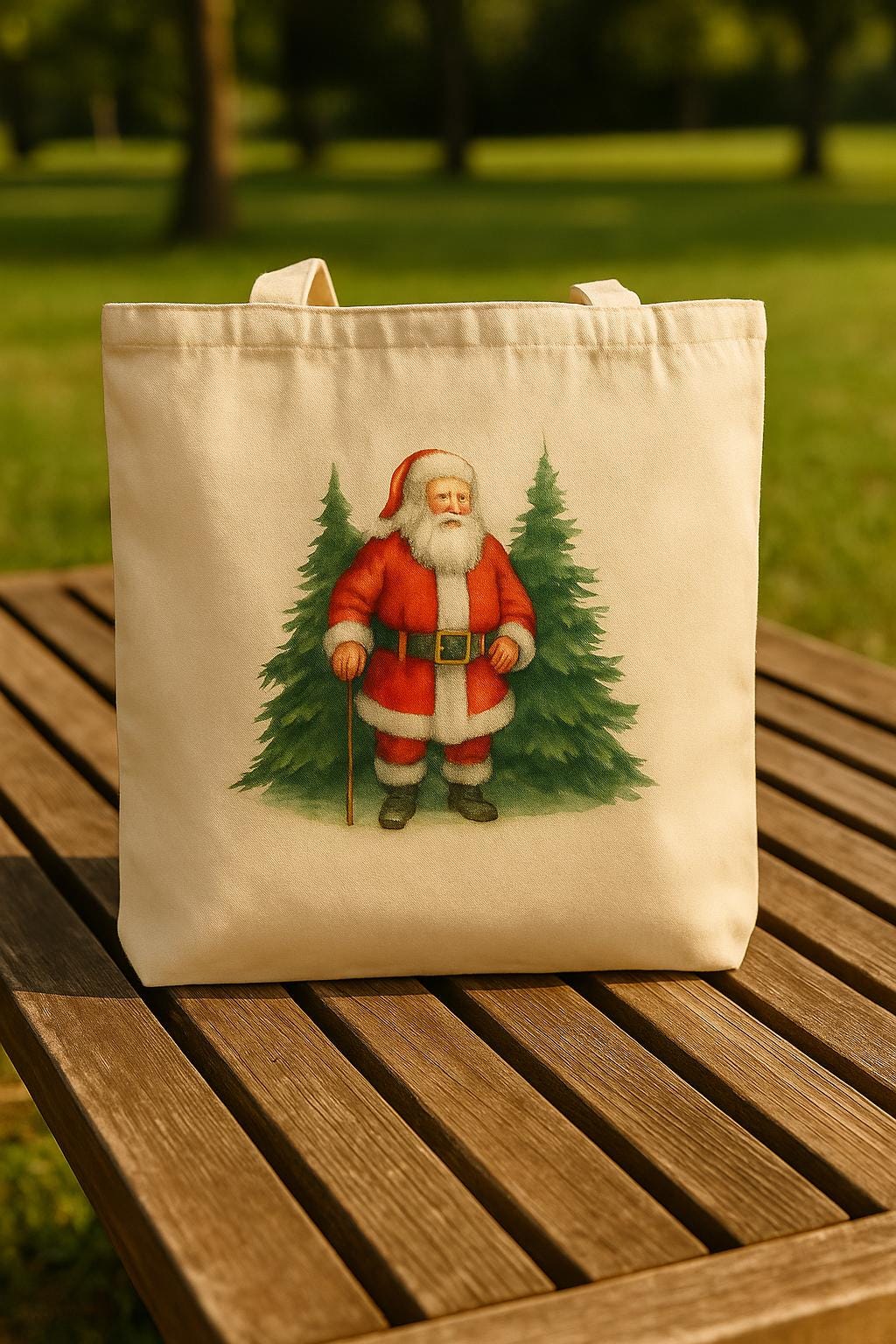 Vintage Santa Canvas Tote Bag: Reusable Christmas Shopping Carryall
